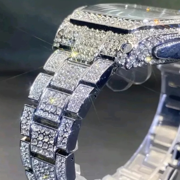 Mens Fully Covered Ice Silverplated Simulated  Diamond Quartz Movement Watch - Picture 6 of 10